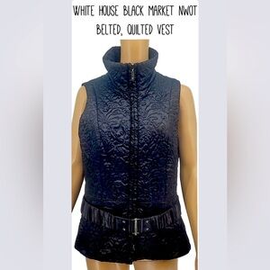 White House Black Market Quilted- Belted Black Vest - Size M. NWOT